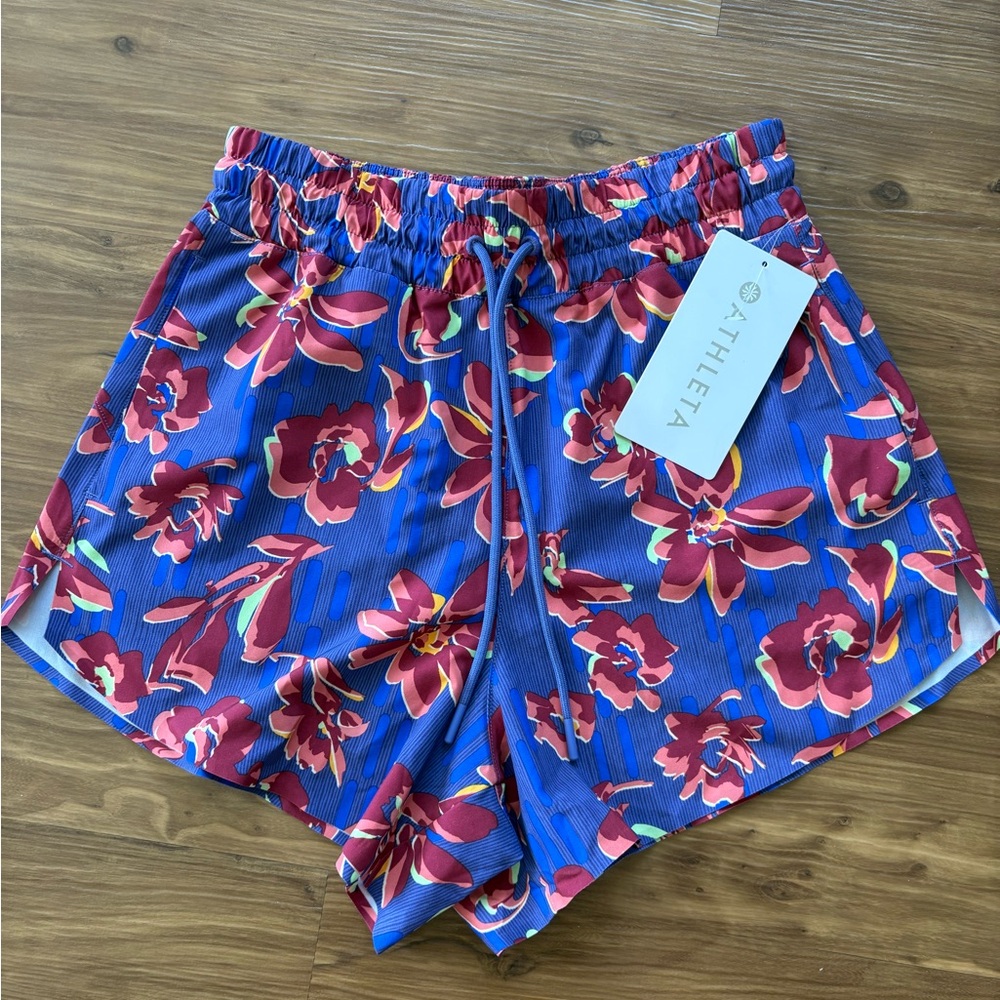 Athleta Women's Floral Red and Blue Athletic Shorts